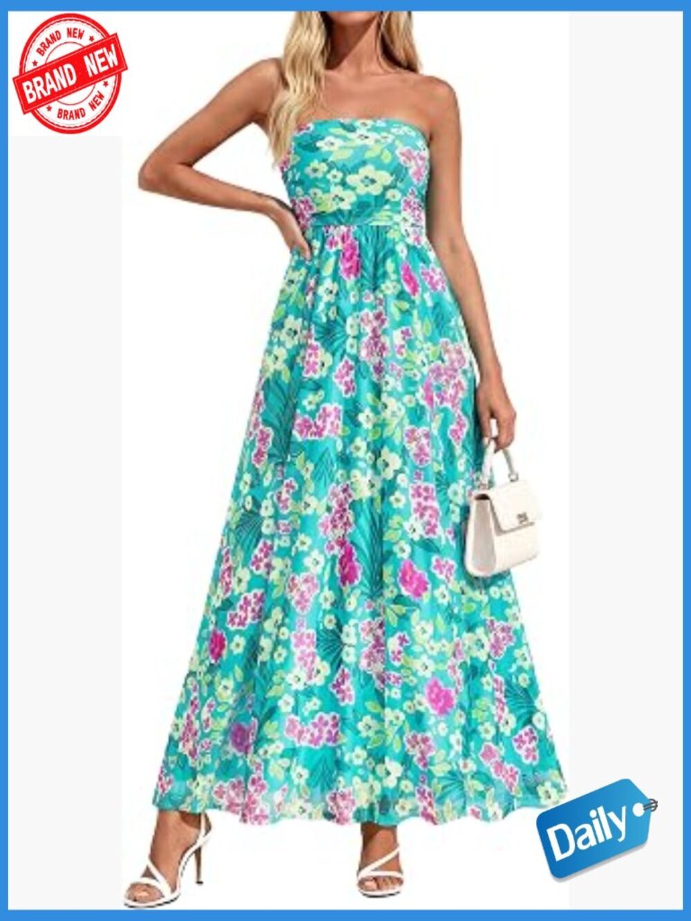 Strapless Maxi Dress Ruched Tube Top Floral Long Evening Wedding Guest Boho